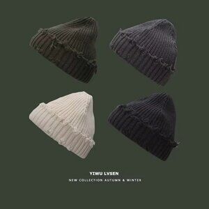 2024 New Fall and Winter Hip Hop Trend Broken Brim Knitted Hat Woman Man Green
